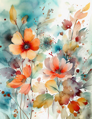 Beautiful flowers watercolor illustration pattern 
