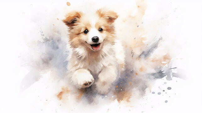 Watercolor Portrayal Background of cute dog - Variation 1