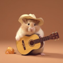 cute hamster with a hat and a guitar