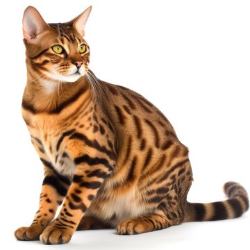 Bengal cat isolated on white background. Generative AI
