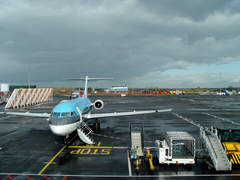 A Plane standing at Newcastle Airport readying for take-off