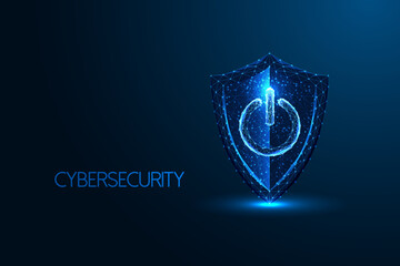 Cybersecurity, web safety, digital defense abstract concept with protection shield and power button