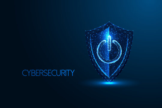 Cybersecurity, web safety, digital defense abstract concept with protection shield and power button