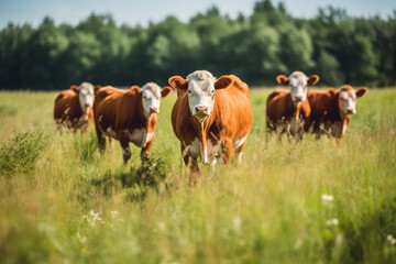 Des vaches paisibles dans une prairie verdoyante. IA G&eacute;n&eacute;rative.