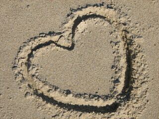 Heart drawn in the sandy sea shore