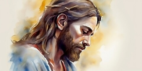 Religious spiritual illustration background faith art prayer christianity digital artwork jesus christ god holy saint saviour disciple christian bible biblical scene meditation generative AI