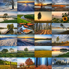 Twelve Colored Images of landscape For Calendar. four seasons: winter, spring, summer, autumn