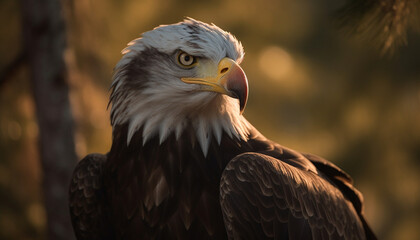 Obraz premium Majestic bird of prey perching on branch generated by AI