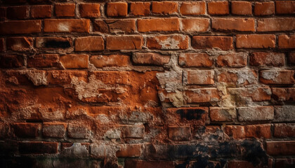 Weathered brick wall backdrop, rustic and solid generated by AI