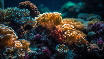 Fototapeta na wymiar Colorful aquatic animals thrive in vibrant coral reef generated by AI