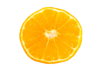Orange slice closeup over a white background