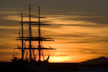 clipper under sunset
