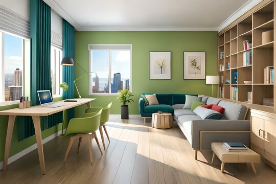image of a vibrant children's and teenage playroom with colorful furniture, educational toys, 