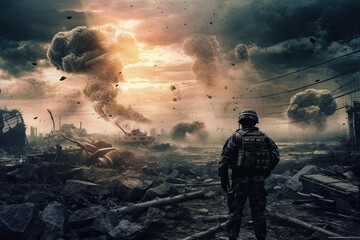 Fototapeta premium concept of modern war created with Generative AI technology