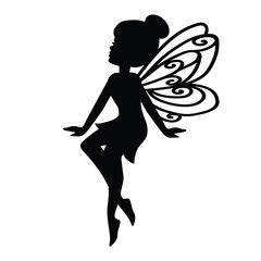 Beautiful sitting fairy silhouette vector cartoon illustration