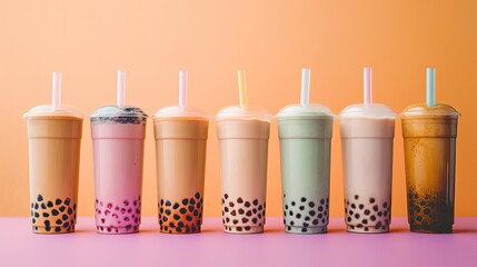 Assorted bubble tea with boba