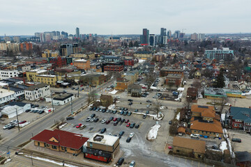 Fototapeta na wymiar Aerial scene of Waterloo, Ontario, Canada in early springtime