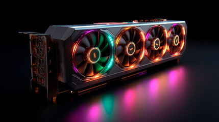 Concept of a Modern High-End GPU featuring Impressive RGB Lighting. Generative AI