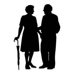 Vector illustration. An elderly couple. Husband and wife. Pensioners. Aged people.