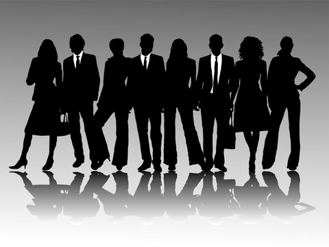 8 business people on a abstract grey background