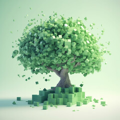 3D Rendered Cubic Tree Illustration