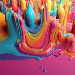 3D Colorful Liquid Paint Abstract Illustration
