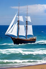 sailing ship on stormy sea (AI)