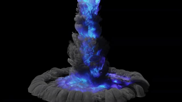 Blue glowing magic smoke falling down and spreading on the ground - 4K Pro Res