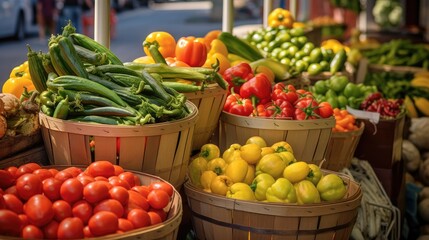 Farm-to-Table: A journey of fresh produce from farm to table showcased through farmers' markets and farm landscapes. Generative AI.