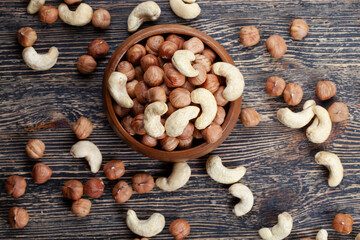peeled hazelnut nuts close-up on the table