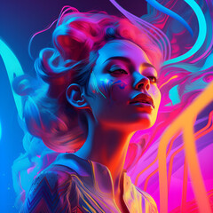Fototapeta premium Neon Woman with Swirling Background