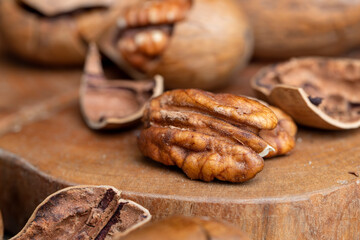 Pecan in a shell on the table