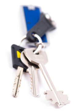 Keys with shallow DOF isolated on white background