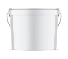 White plastic bucket of medium size - obrazy, fototapety, plakaty