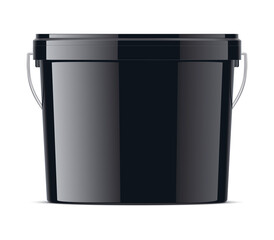 Black plastic bucket of medium size