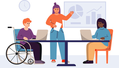 Business Inclusive Meeting. Vector Illustration In Flat Style