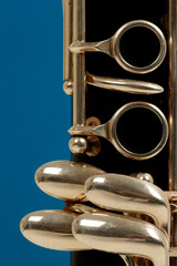 close up detail of a woodwind clarinet