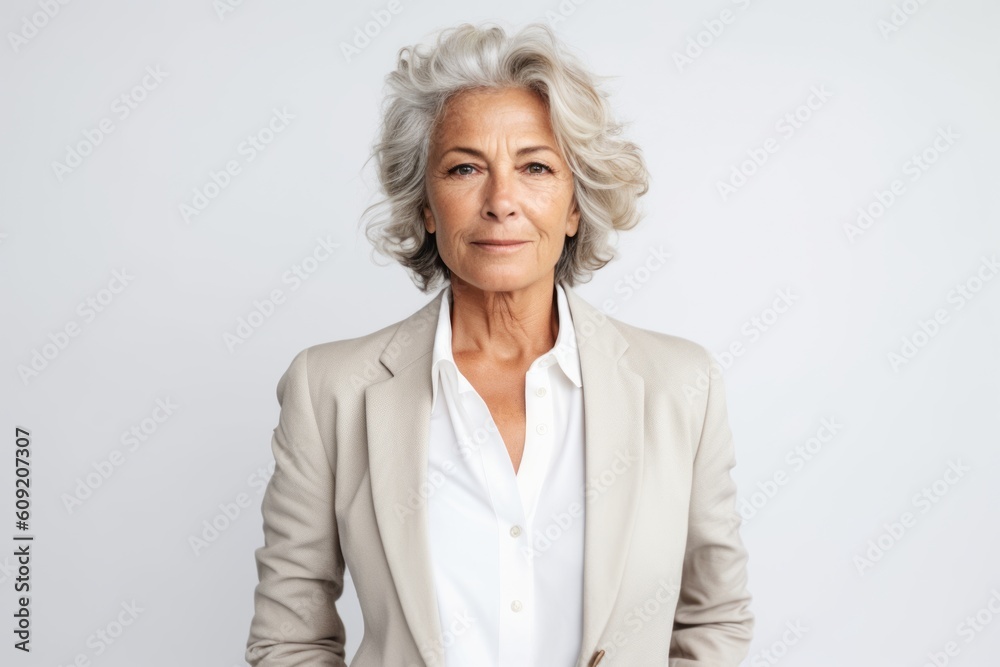 Wall mural medium shot portrait photography of a satisfied woman in her 60s that is wearing a classic blazer ag