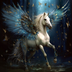 horse in the night with wings, Pegasus, using ai