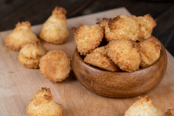 Small homemade coconut cookies made using coconut chips