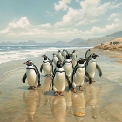 Obraz premium penguins on the beach