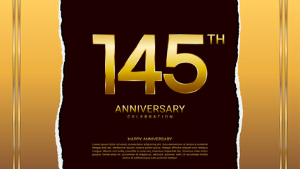 145th year anniversary design template in gold color, vector template