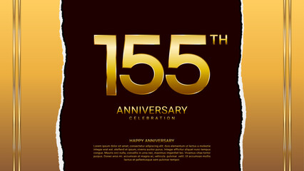 155th year anniversary design template in gold color, vector template