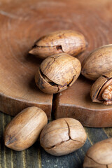 Pecan in a shell on the table