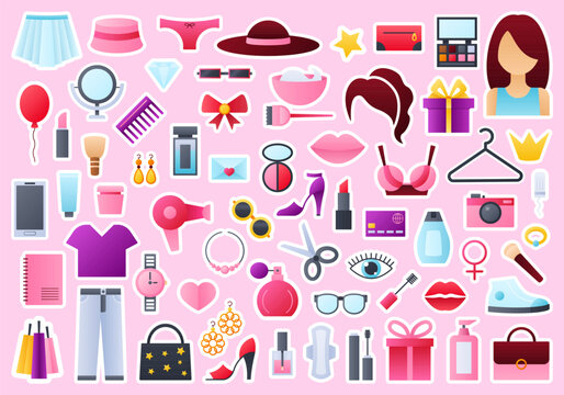 Beauty and fashion vector stickers for women.