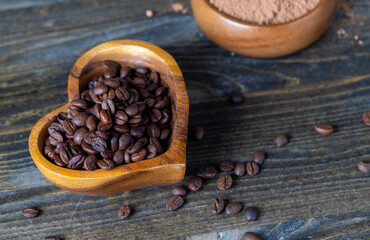 Roasted and fragrant coffee beans on the table