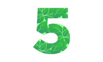 Number 5 vector design with leaf illustration