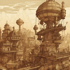 Steampunk City Illustration