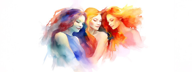 Fototapeta na wymiar Females, Celebrate Woman's Day with Pretty Watercolor Painting. Colorful and Inspiring Artwork for International Women's Day. Generative AI.