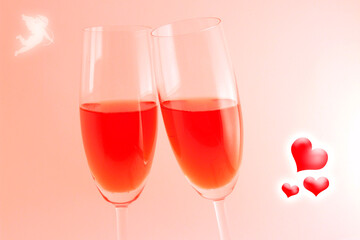 Two glasse and red wine to celebrate love and passion